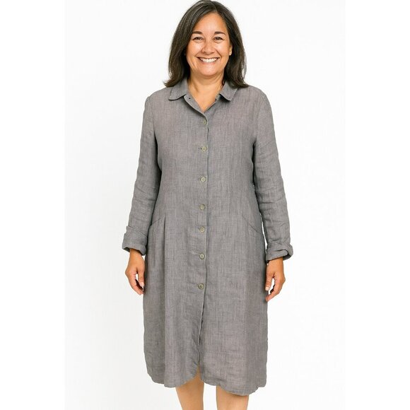 Lilith Brown Linen Dress Size Large 3/4 Sleeve Minimalist Artsy Lagencore Style - Picture 1 of 16